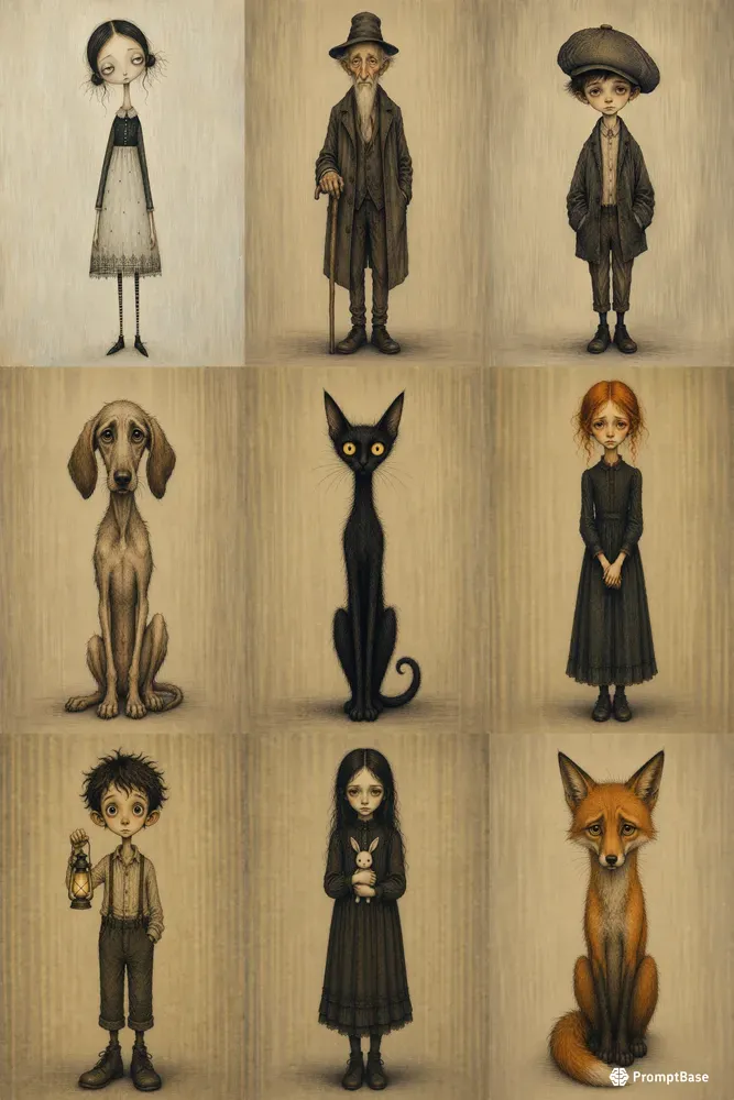 Moody Whimsical Storybook Character Art