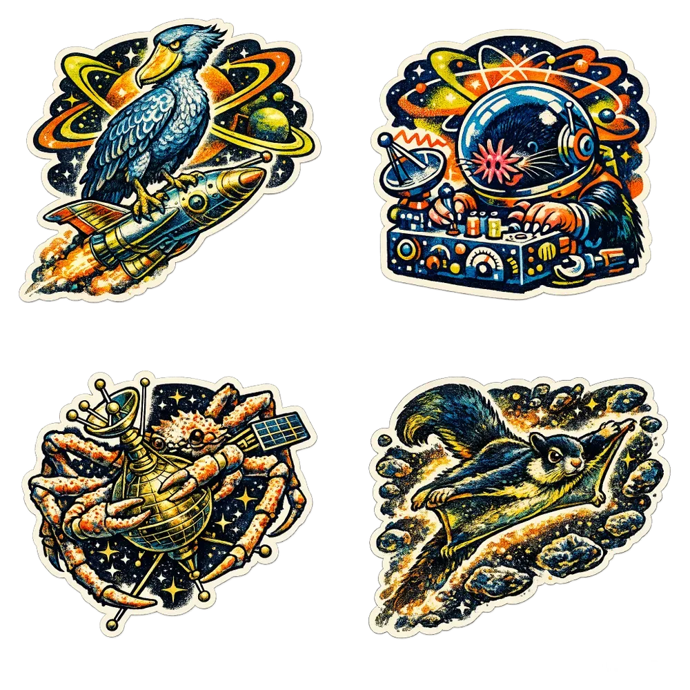 Retro Space Risograph Sticker Art