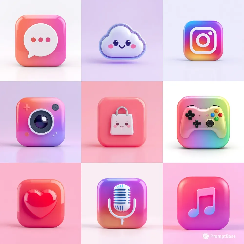 3D Cartoon Social Media Icons