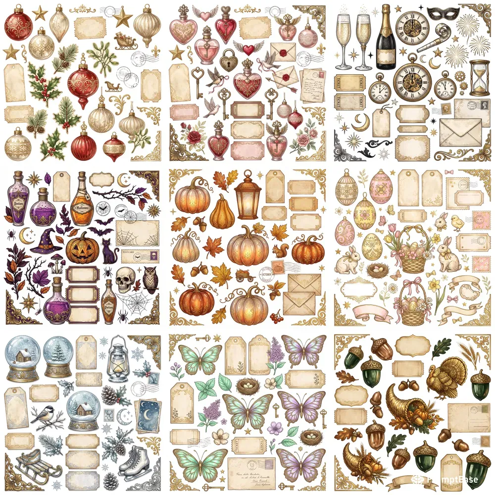 Vintage Glass Ephemera Clipart Maker