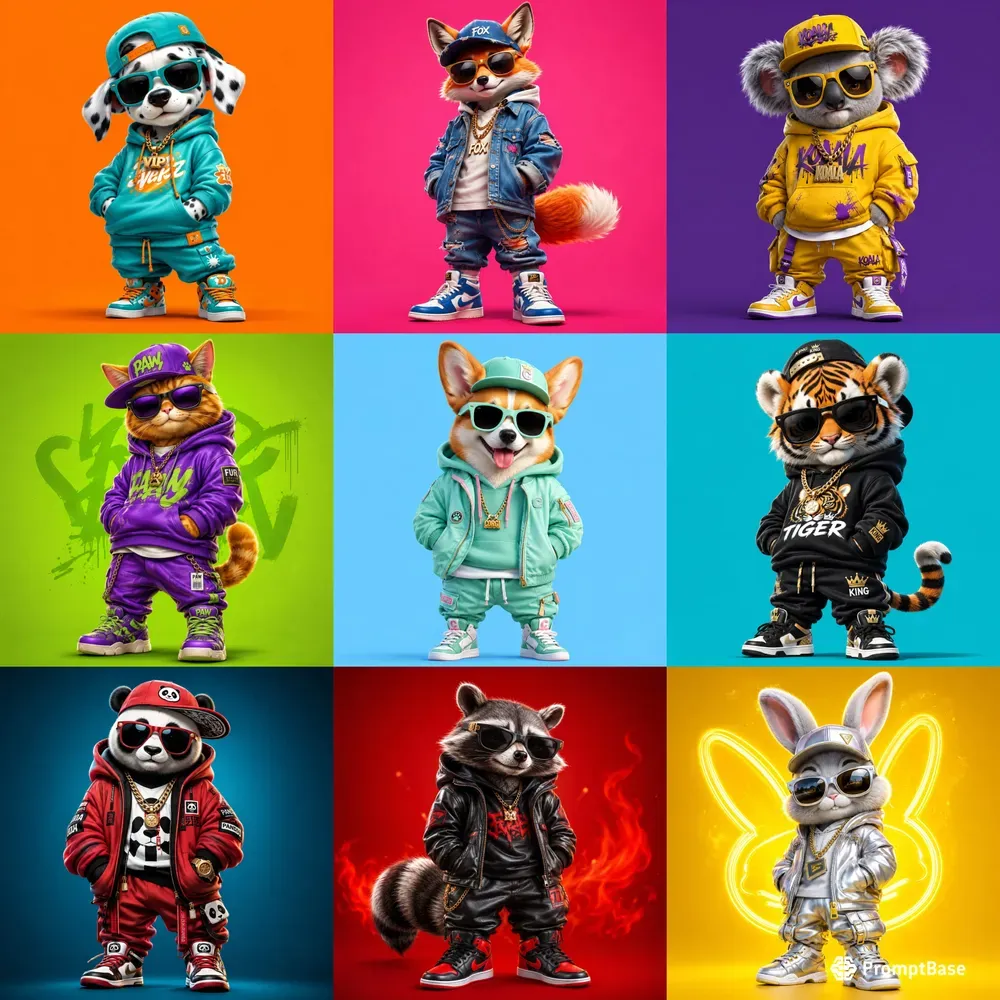 4K Vibrant Cartoon Urban Animals