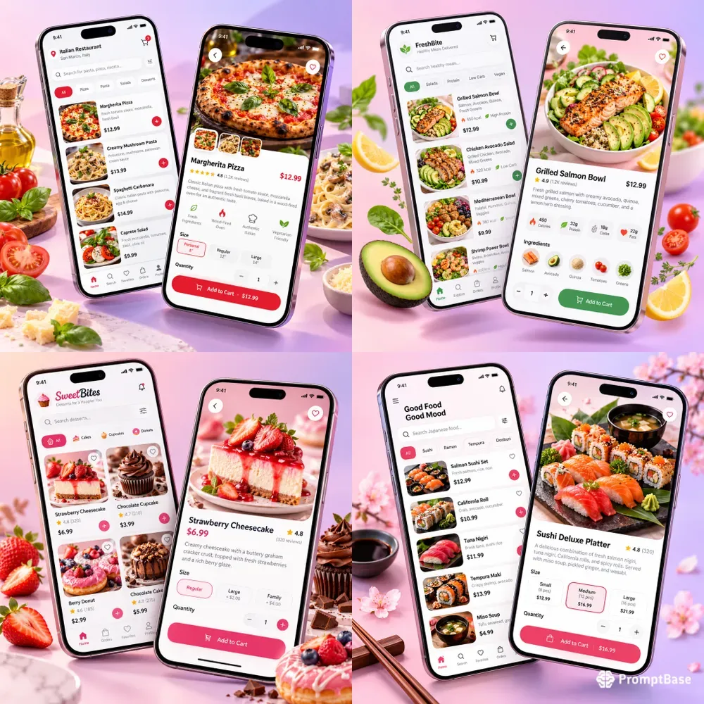 Pastel Food App UI Mockup Designs