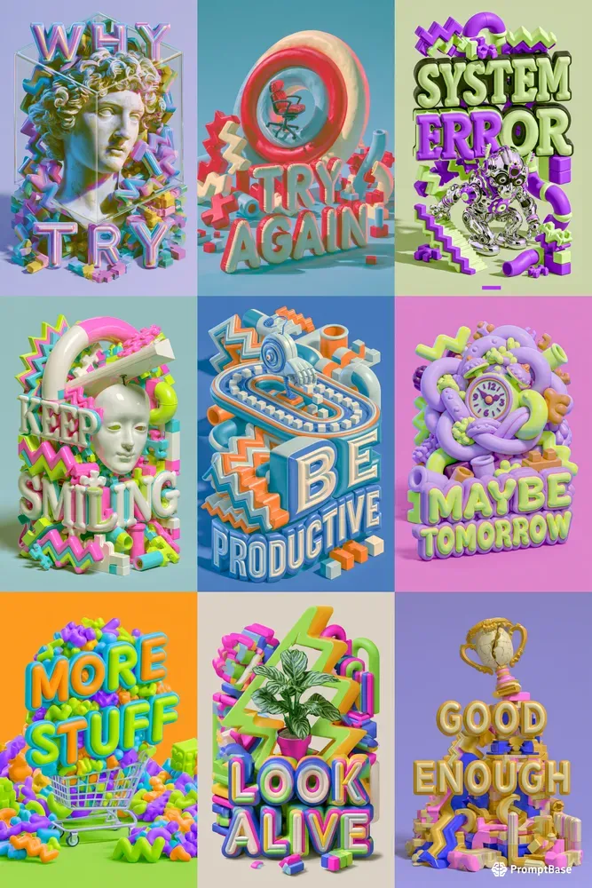 Surreal 3D Typography Posters