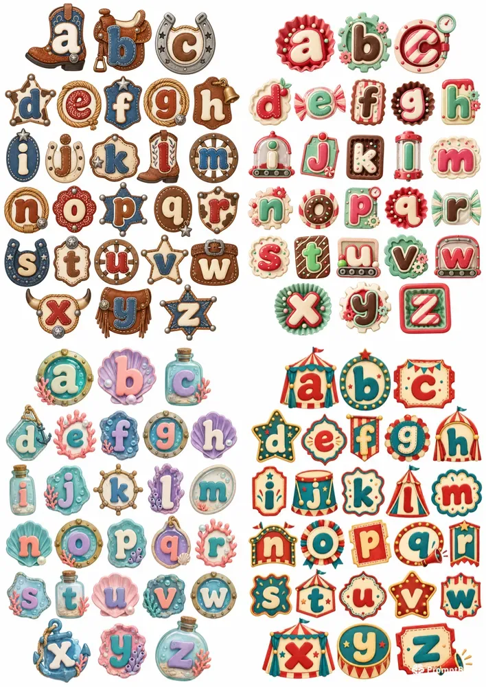 Whimsical Novelty Alphabet Set Cliparts