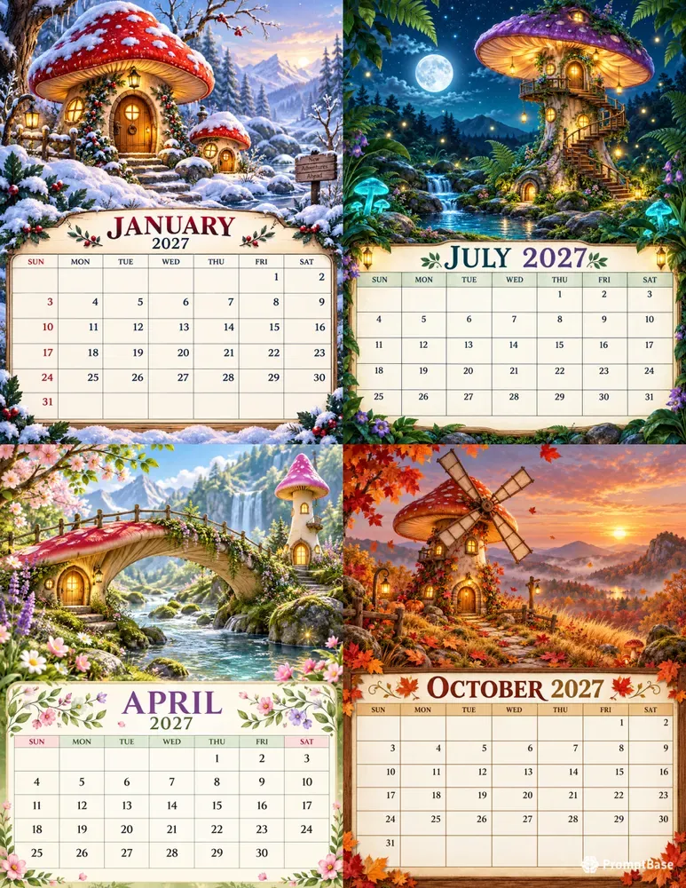 Enchanted Mushroom 2027 Calendar Pages