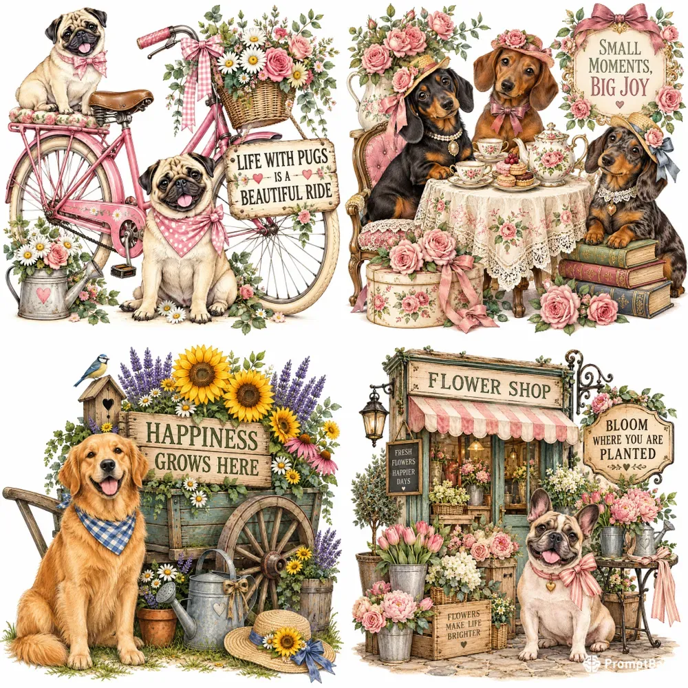 Vintage Pet Adventure Illustrations