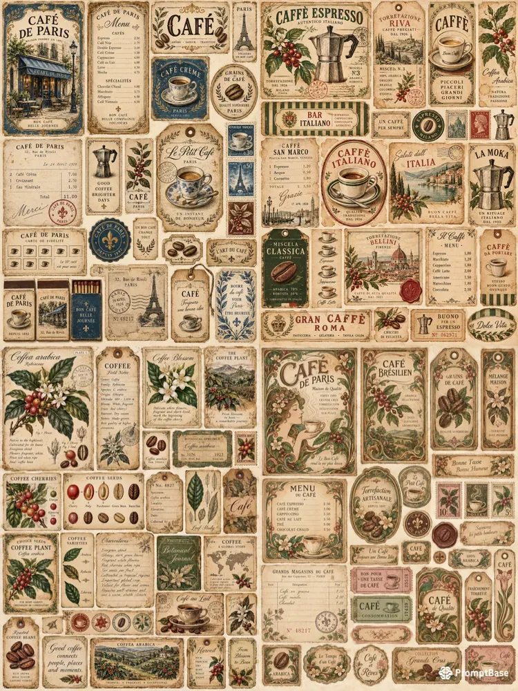 Vintage Coffee Ephemera Sheets