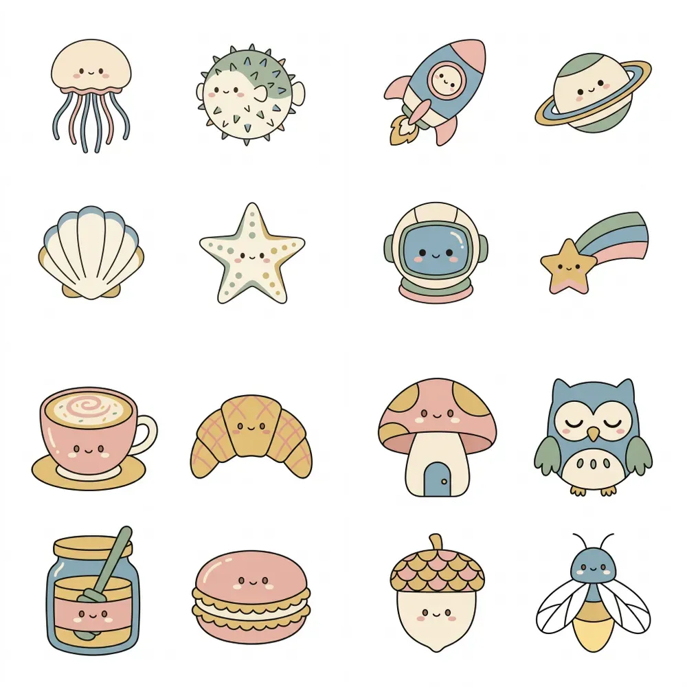 Kawaii Japanese Game Asset Icon Sheets 4x