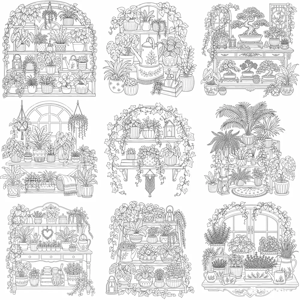 Cozy Home Greenhouse Coloring Book Pages