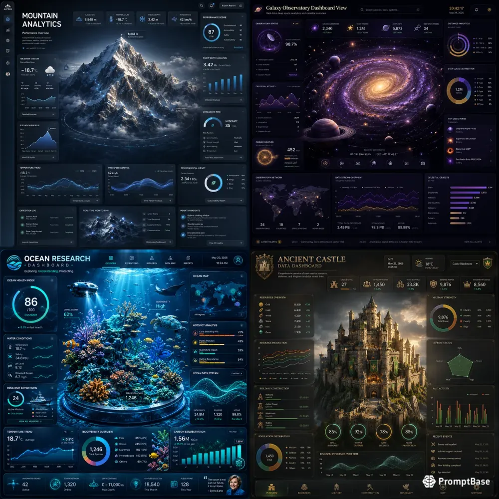 Cinematic 3D Data Dashboard Scenes