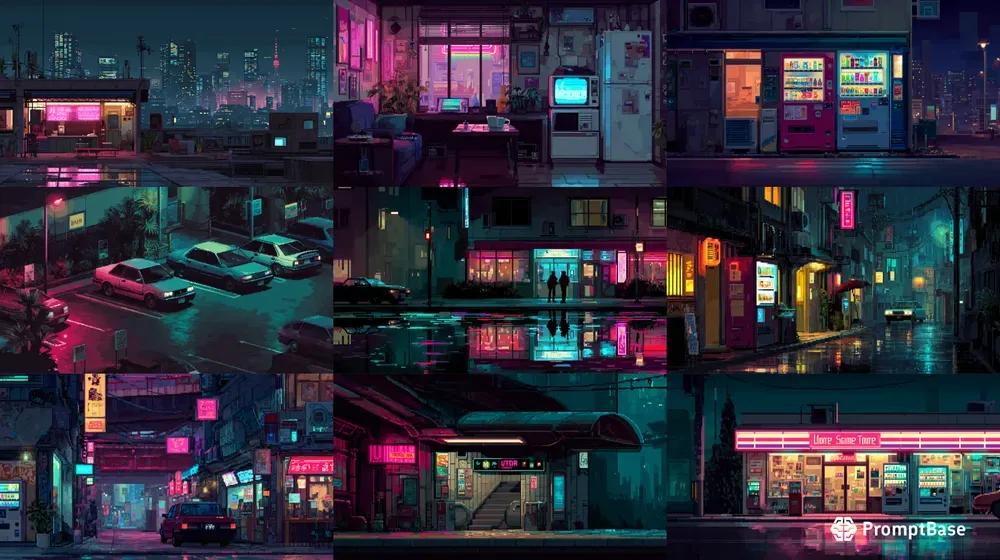2D Retro Pixel Bgs Midnight Neon