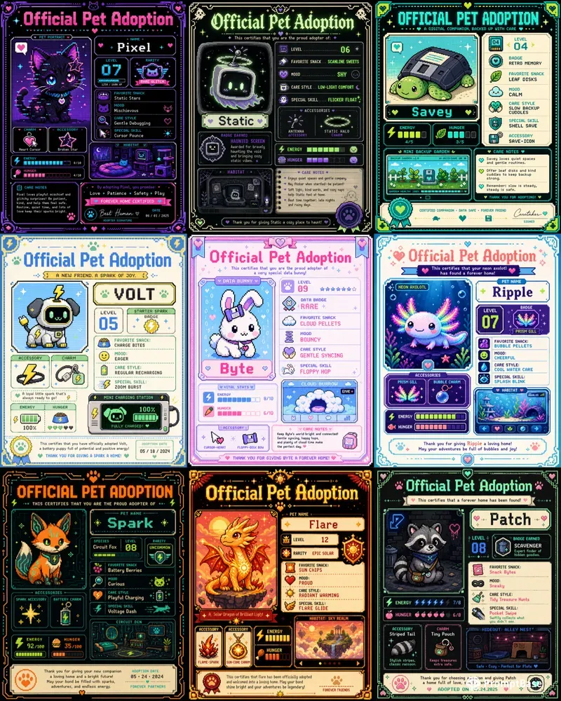 Pixel Pet Adoption Certificates