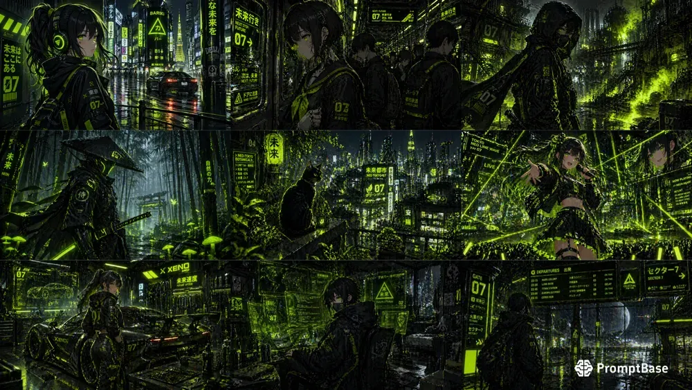 Neon Lime Cyber Anime Scenes