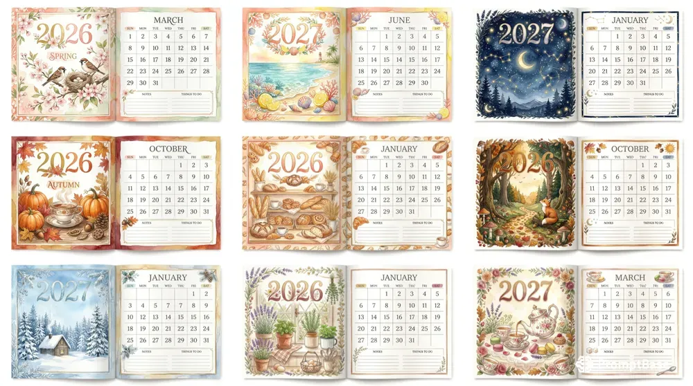 Custom Year Printable Watercolor Calendars