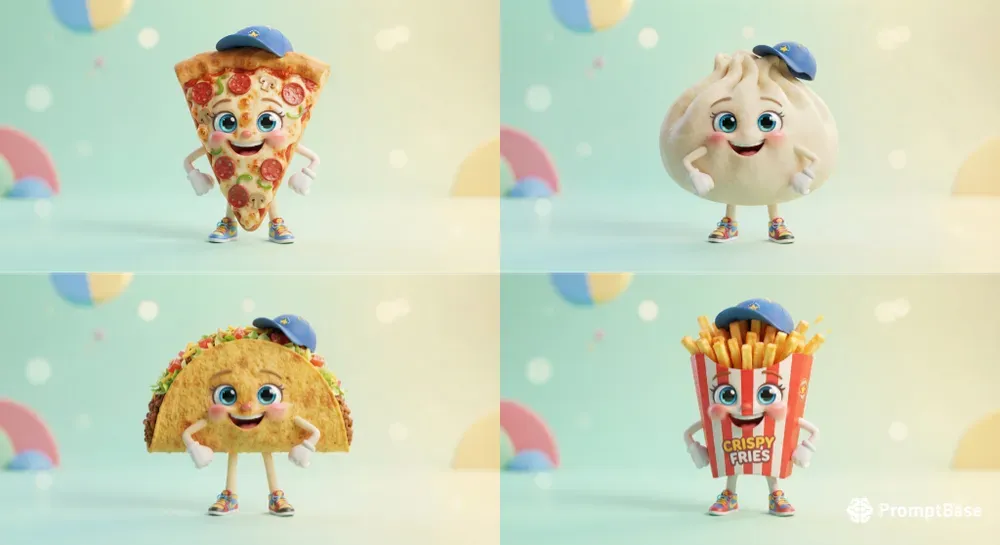 Cute 3D Fast Food Mascots