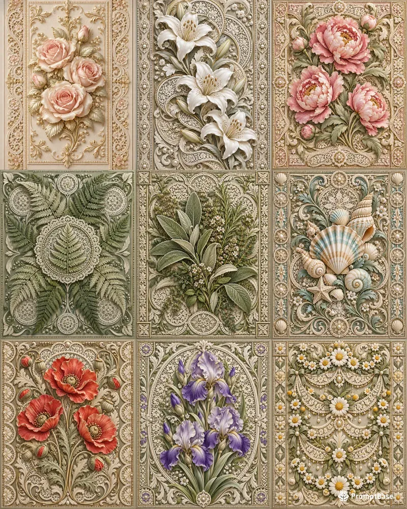 Lace Botanical Relief Panels