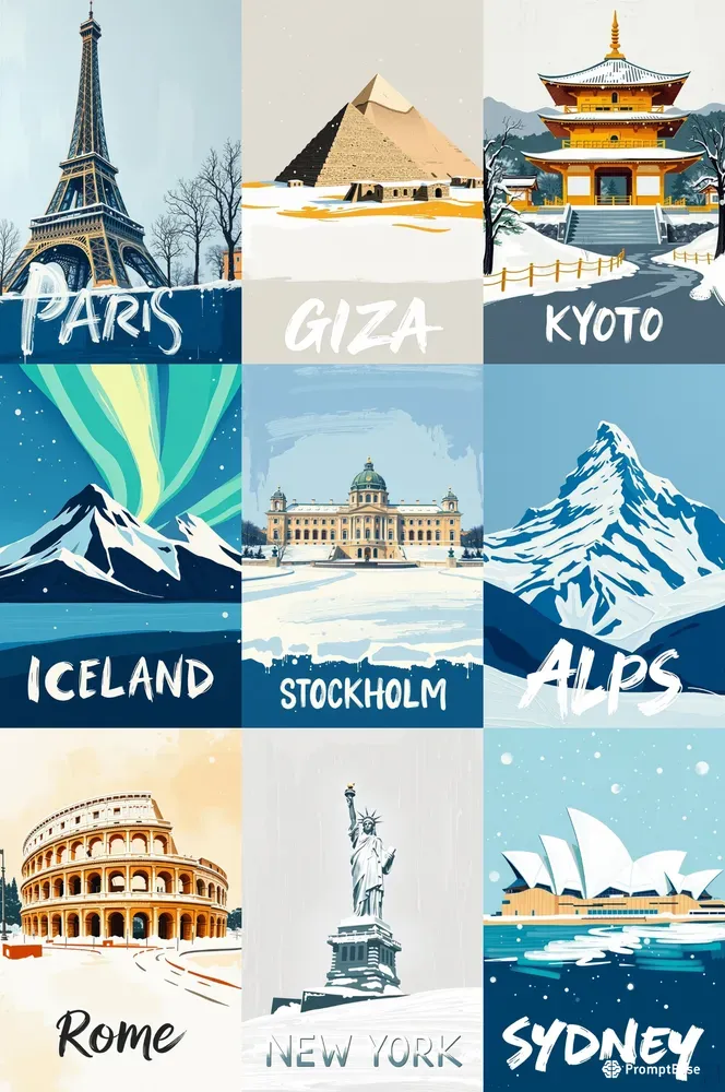 Winter Bold Travel Poster Paint Art