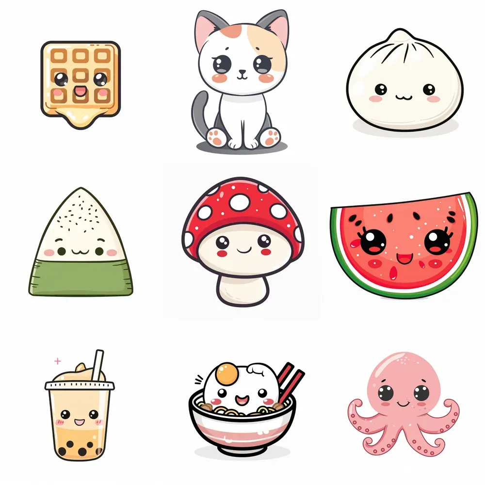 Cute Kawaii Flat Vector Stickers