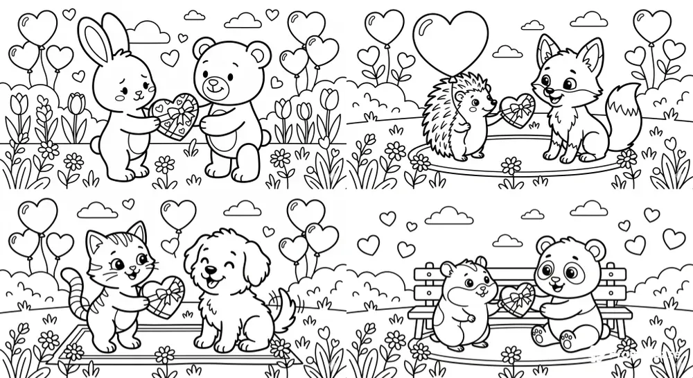 Valentine Animal Coloring Page Generator