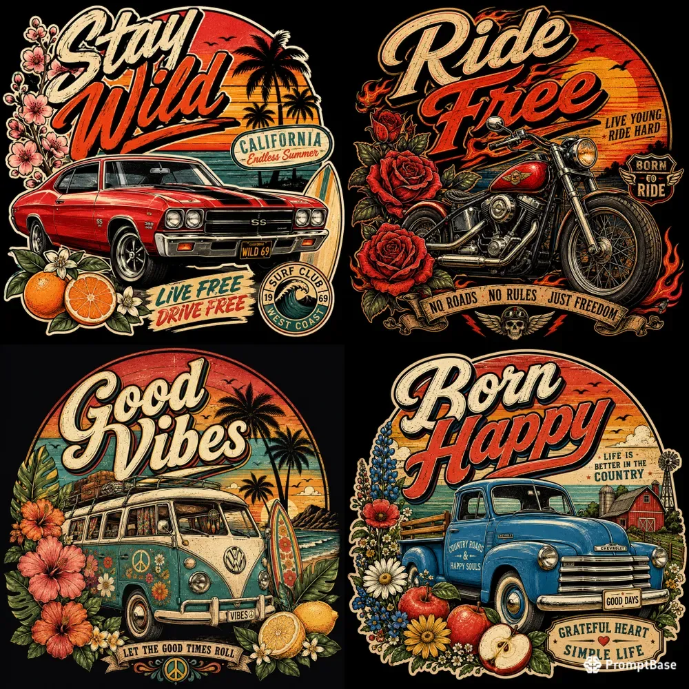 Retro Happy Ride Tshirts