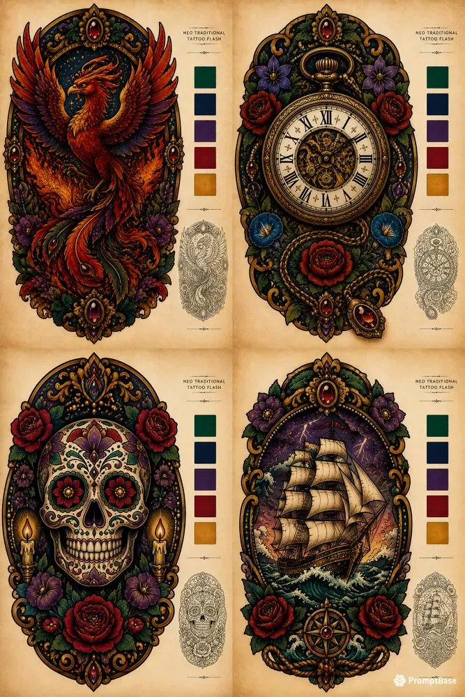 Neo Traditional Tattoo Flashes