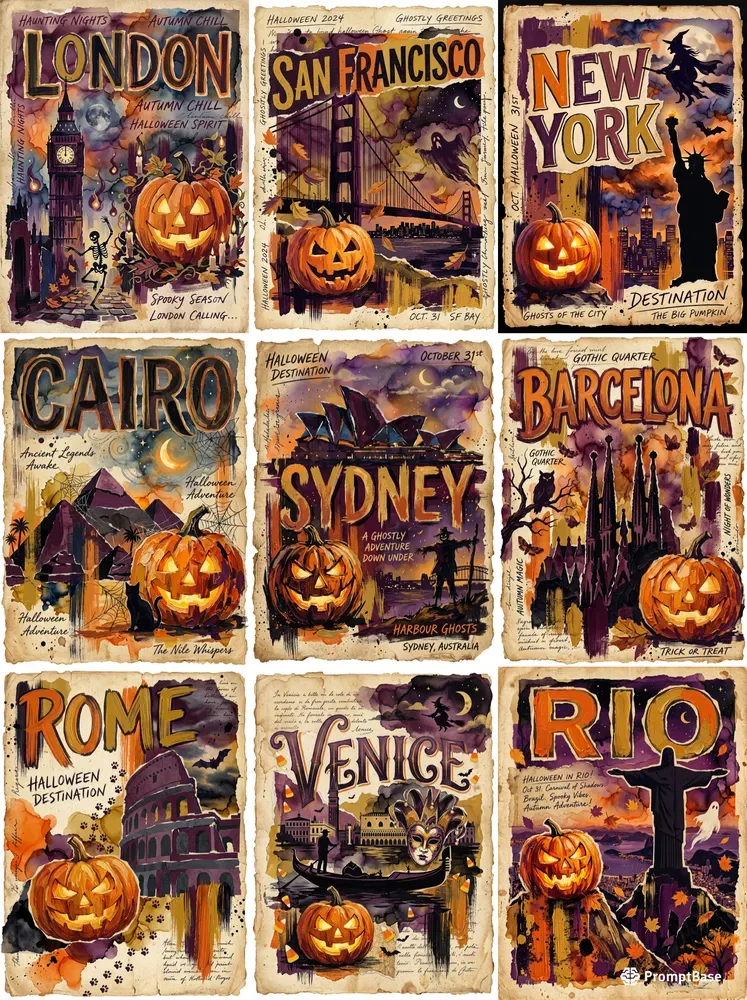 Halloween Collage Travel Poster Wall Art