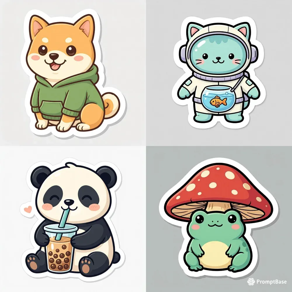 2d Vector Kawaii Animal Stickers