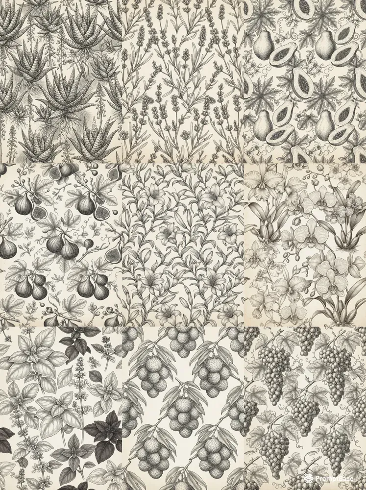19th Century Engraved Seamless Patterns