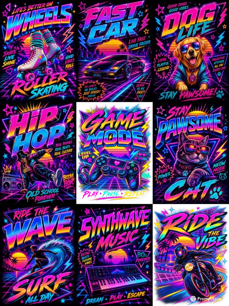 80s Neon Tshirt Poster Sticker Designers