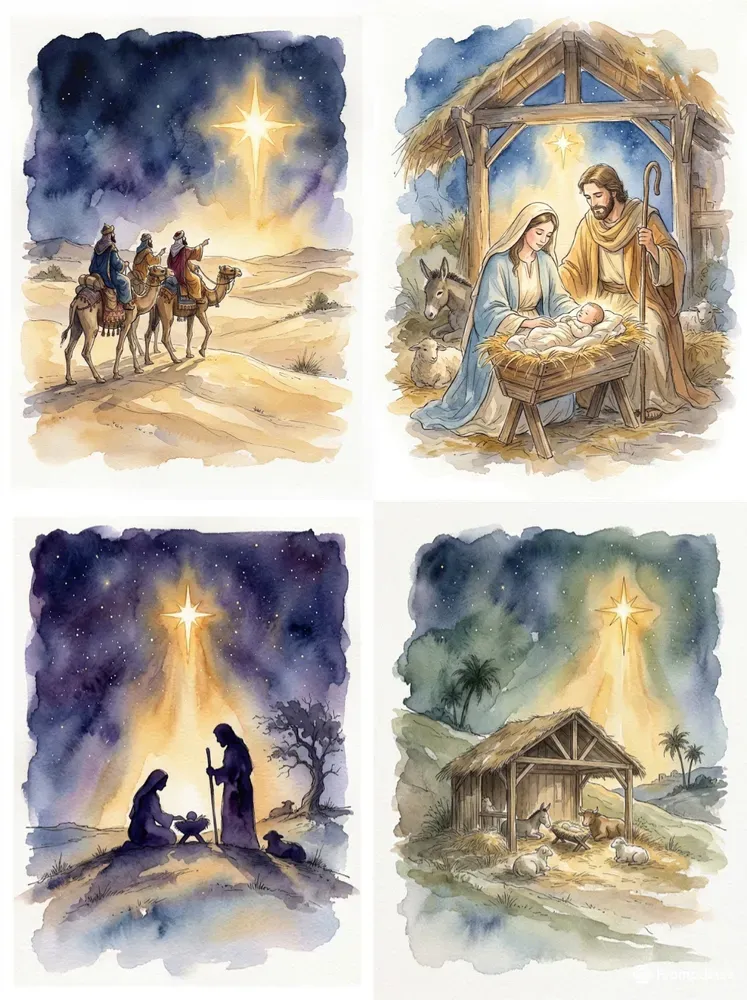 Watercolor Nativity Scene Art Prints