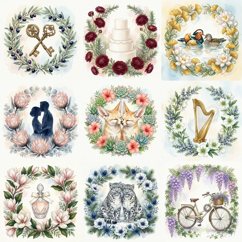 Elegant Botanical Wedding Avatar Art