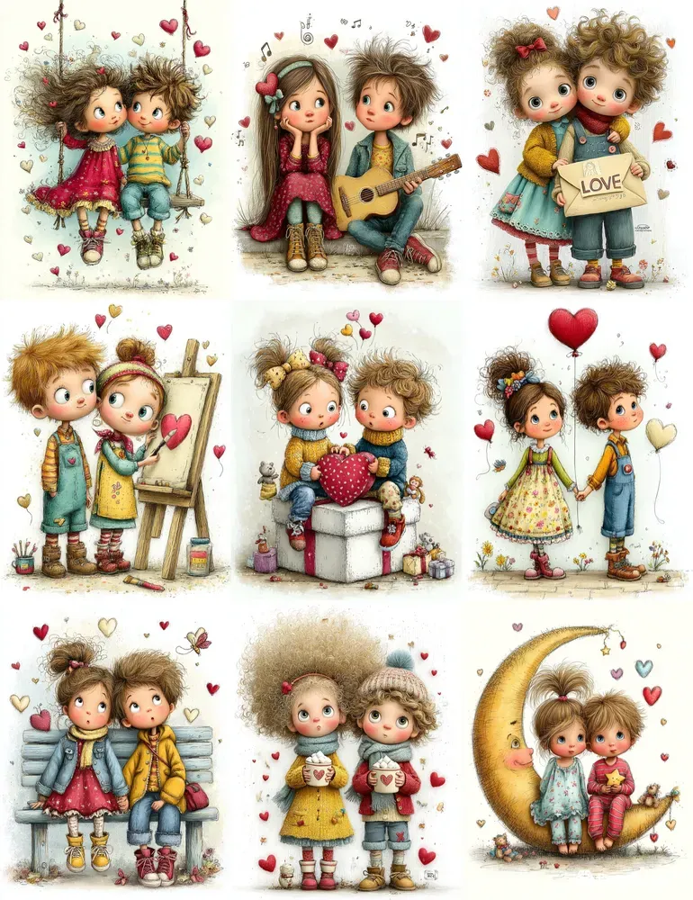 Whimsical Valentine Couple Clipart