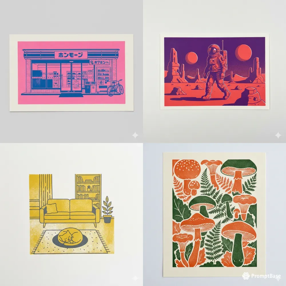 80s Retro Risograph Art Prints