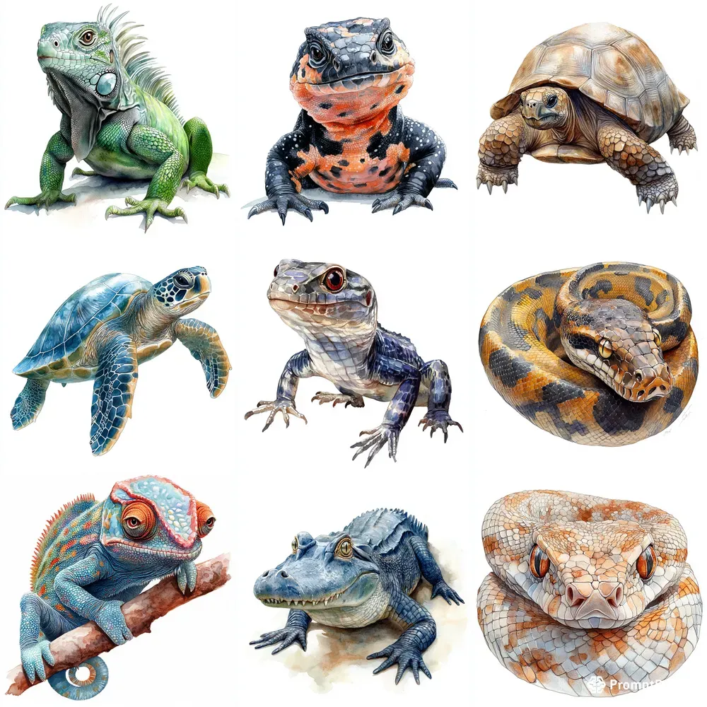 Detailed Reptile Watercolor Cliparts