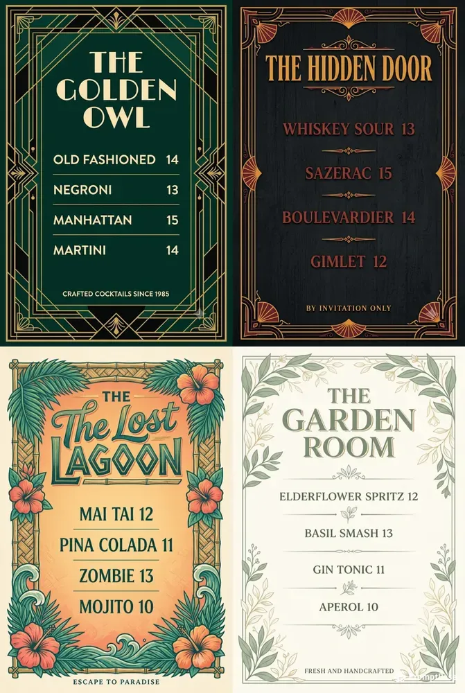 Cocktail Menu Card Studios