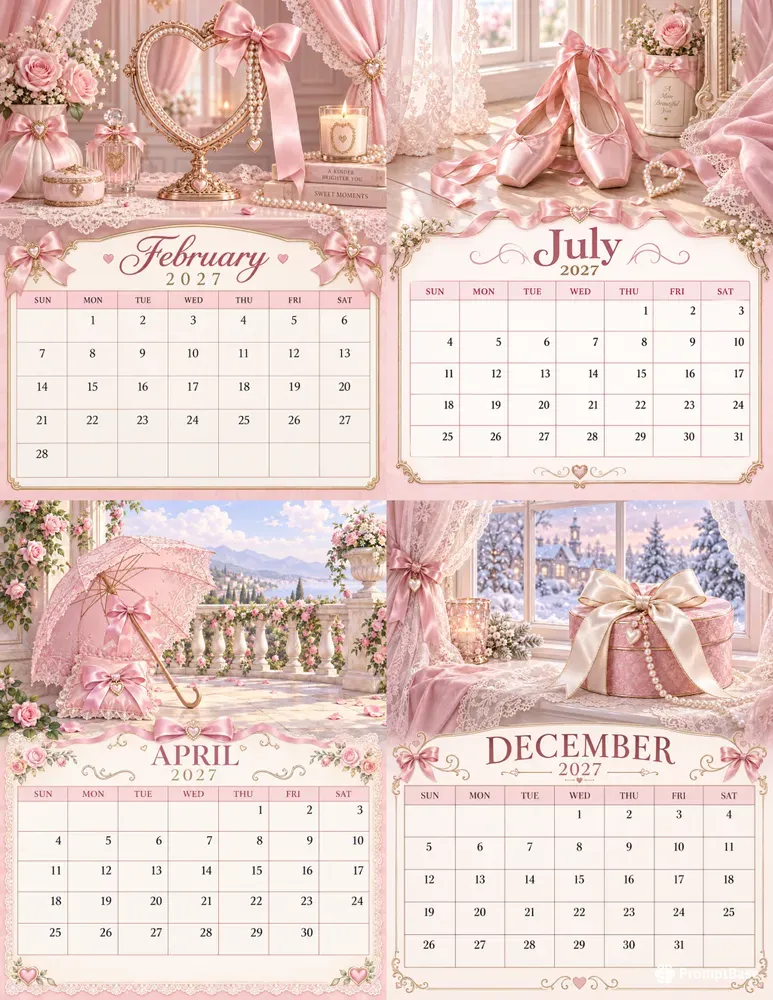 Pink Coquette 2027 Calendar Pages