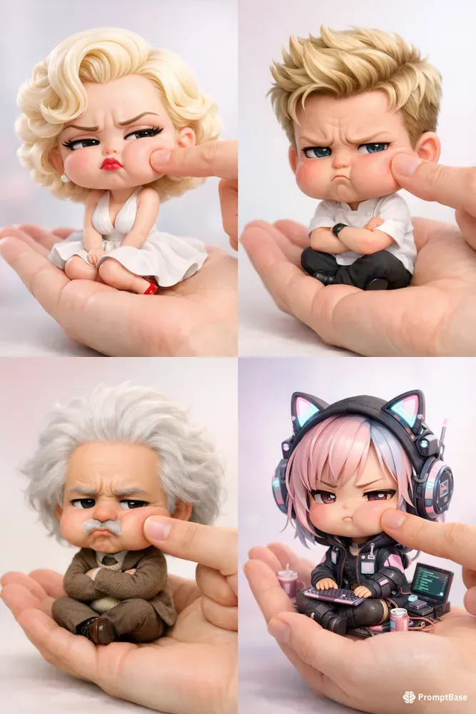 Annoyed 3D Chibis On Human Palms