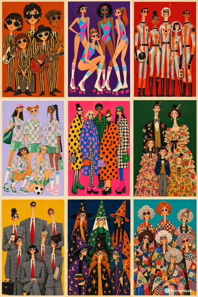 Quirky Elongated Indie Group Portraits