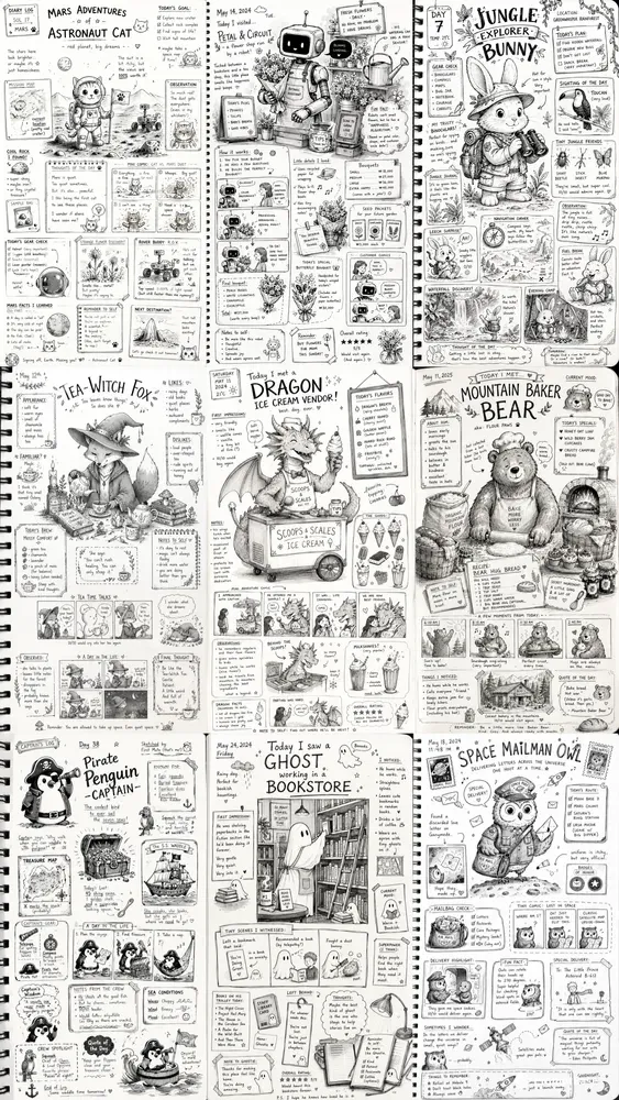 Whimsical Illustrated Diary Pages