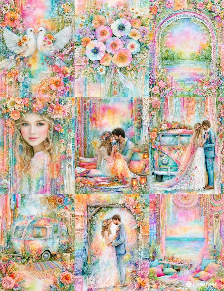 Boho Hippie Wedding Junk Journal Art
