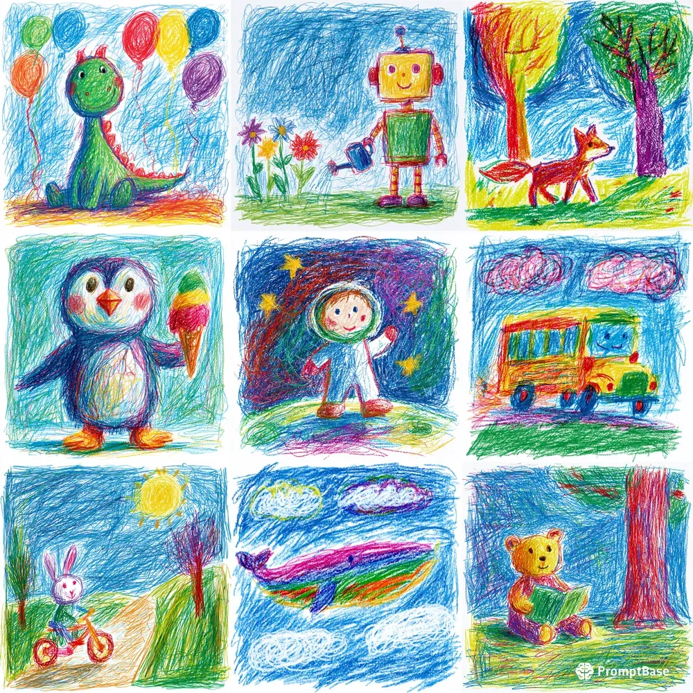 Children Crayon Storybook Art