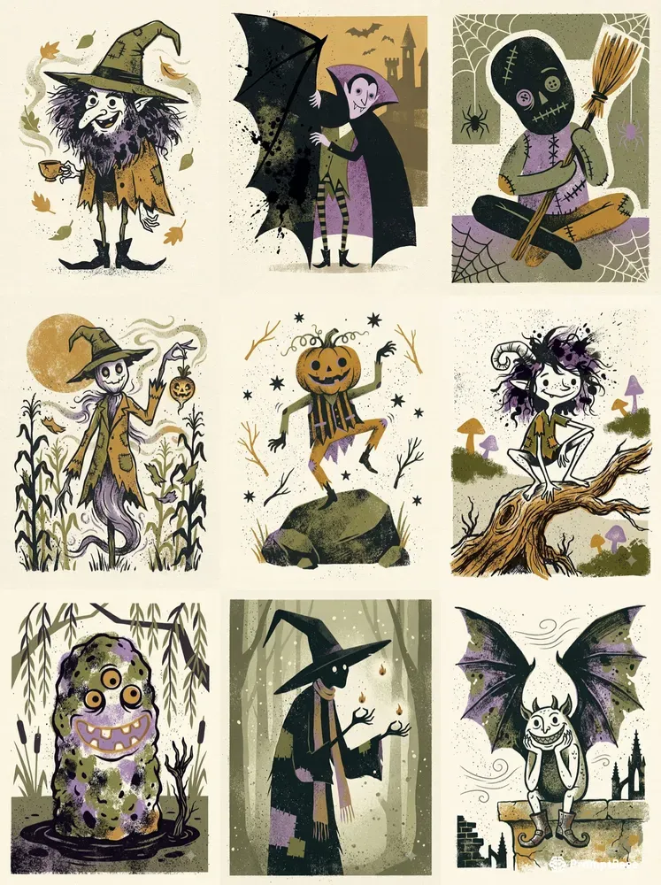 Vintage Halloween Printmaking Art