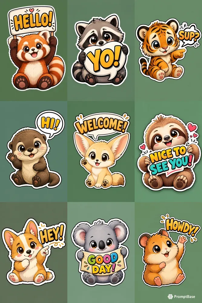 Cute Kawaii Hi Animal Stickers