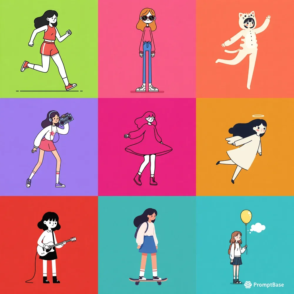 Vibrant Teen Line Art Characters