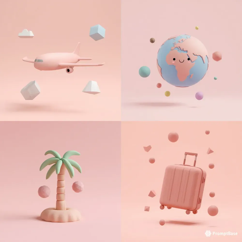 3D Minimalist Clay Travel App Icons