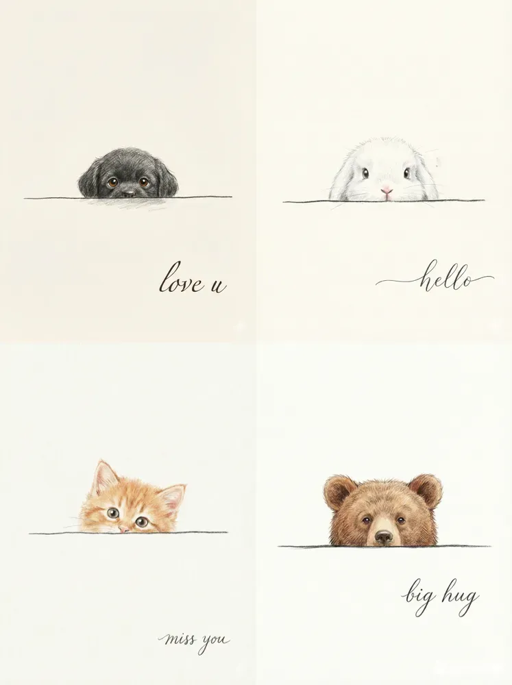 Minimalist Peekaboo Animal Illustrations
