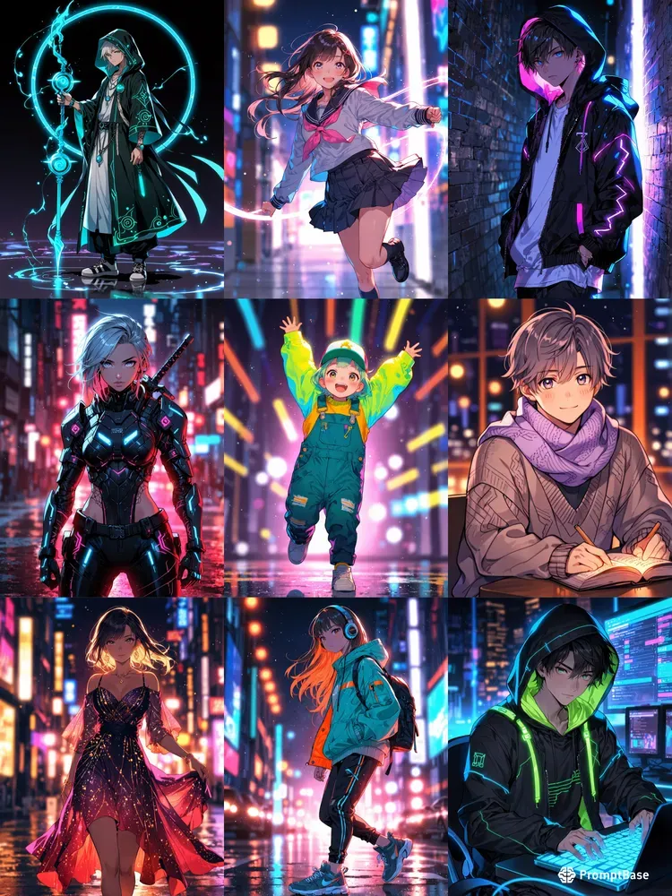 Stylish Neon Anime Portraits