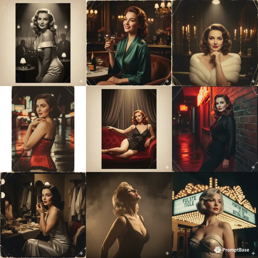 Retro Noir Pinup Glam Women 1950s
