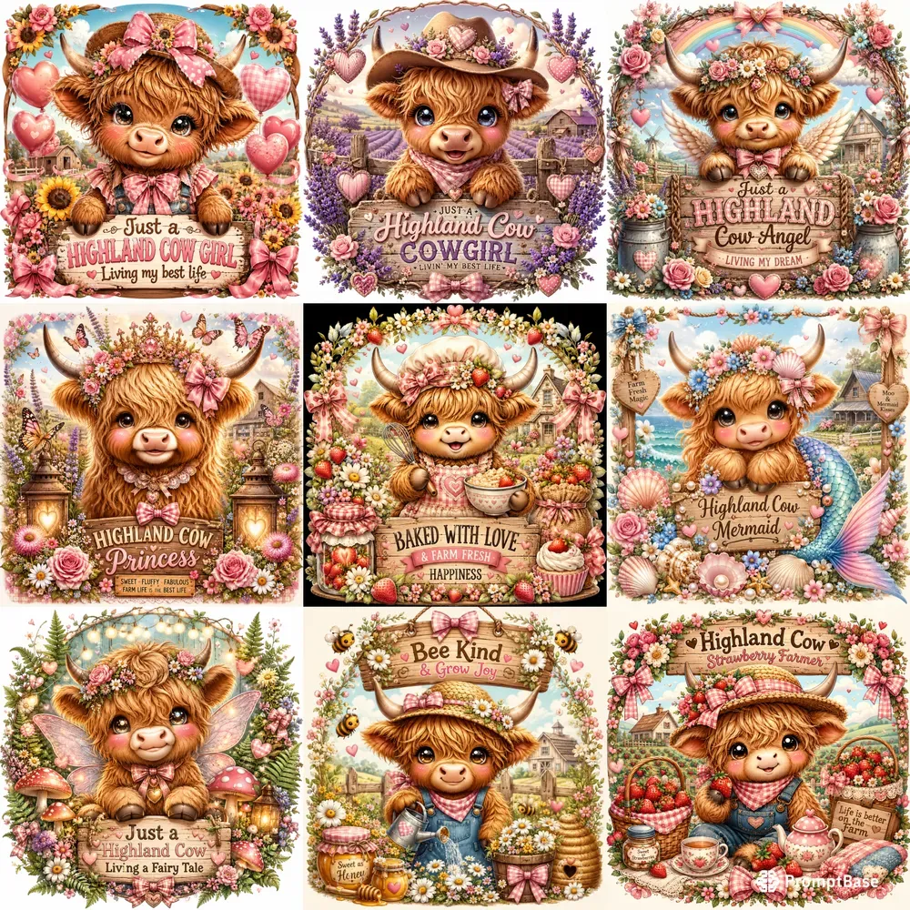 Cute Kawaii Highland Cow Girl Bundle Sets