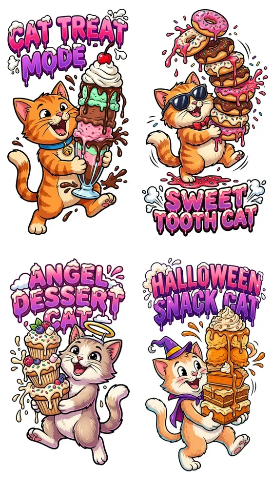 Cartoon Cat Food Sticker Templates